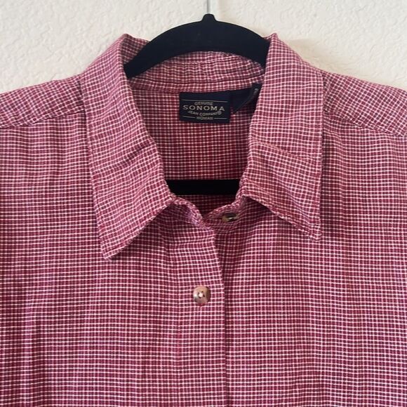 Sonoma Woman Jean Company Micro Check Red and White Short Sleeve Shirt ~ Size 2X - Picture 2 of 6